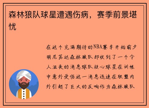 森林狼队球星遭遇伤病，赛季前景堪忧